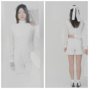 Stacey Nishimoto Church White Eyelet Long Sleeve Playsuit/Romper